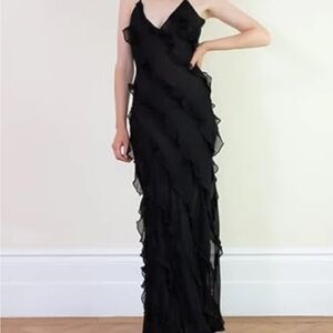 Black ruffled chiffon midi dress